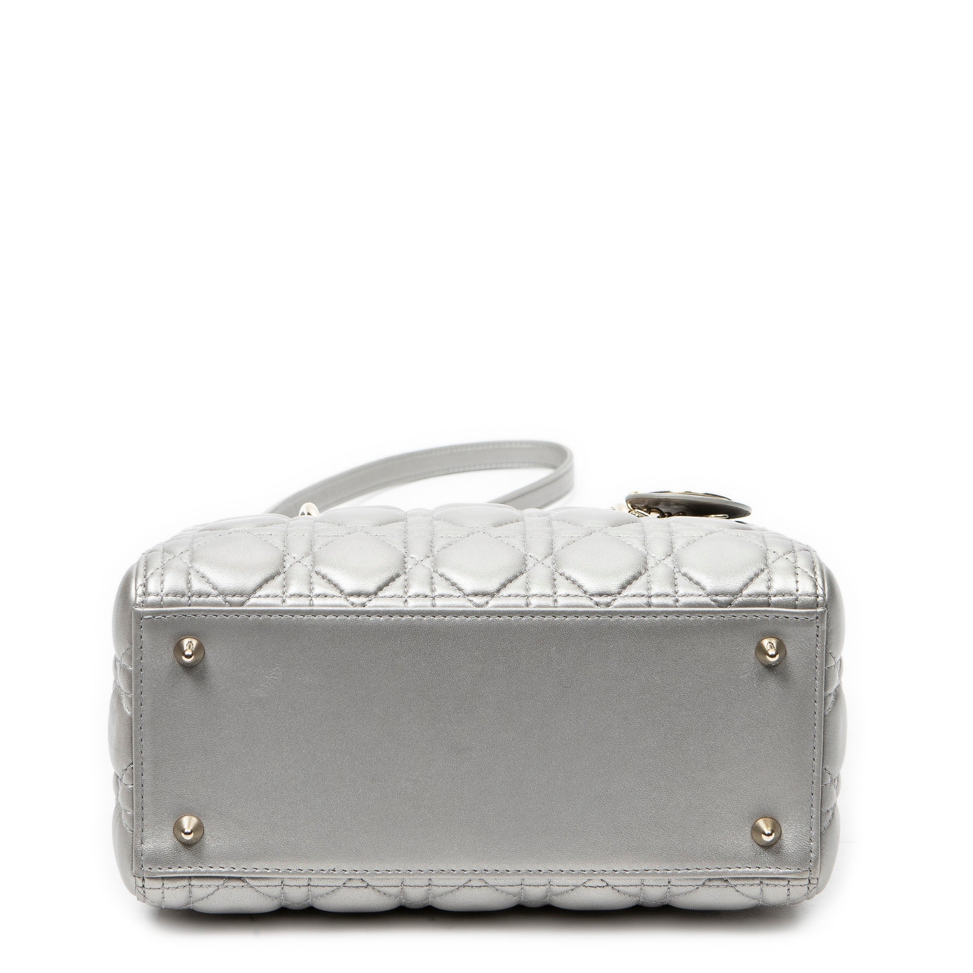 Shoulder Bag Medium Lady Dior Zip Silver Cannage Lambskin Leather