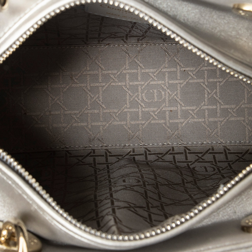 Shoulder Bag Medium Lady Dior Zip Silver Cannage Lambskin Leather