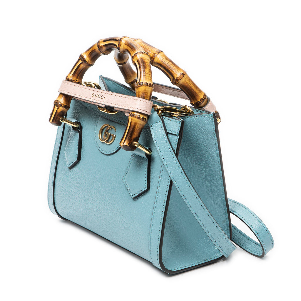 Shoulder Bag Small Diana Bamboo Tote Light Blue Grained Calfskin Leather