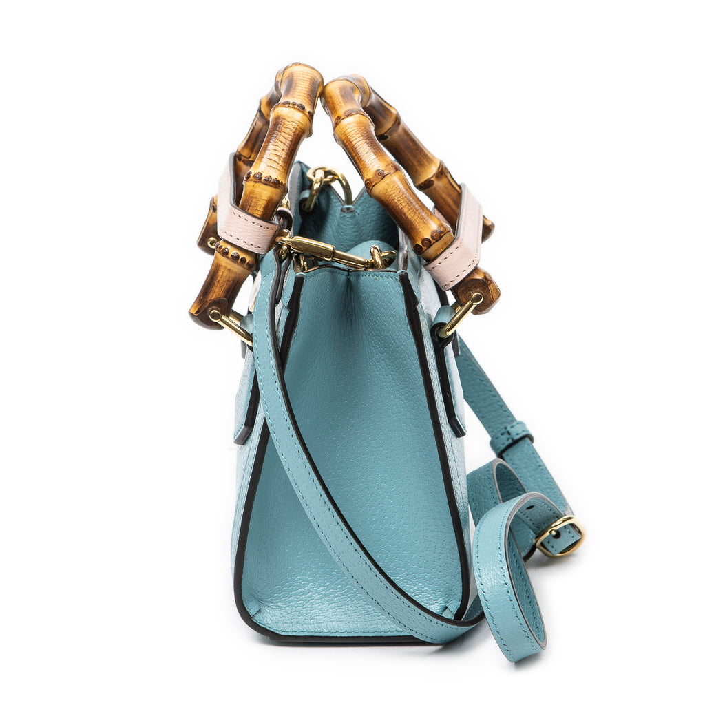 Shoulder Bag Small Diana Bamboo Tote Light Blue Grained Calfskin Leather