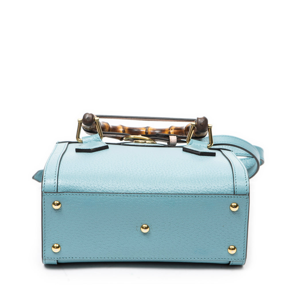 Shoulder Bag Small Diana Bamboo Tote Light Blue Grained Calfskin Leather