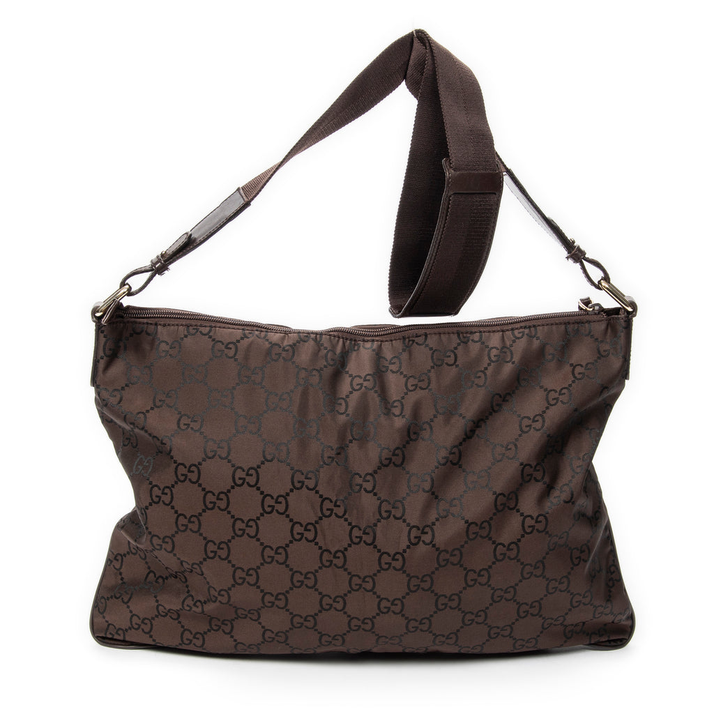 Shoulder Bag Large Flat Messenger Brown Monogrammed Nylon Canvas