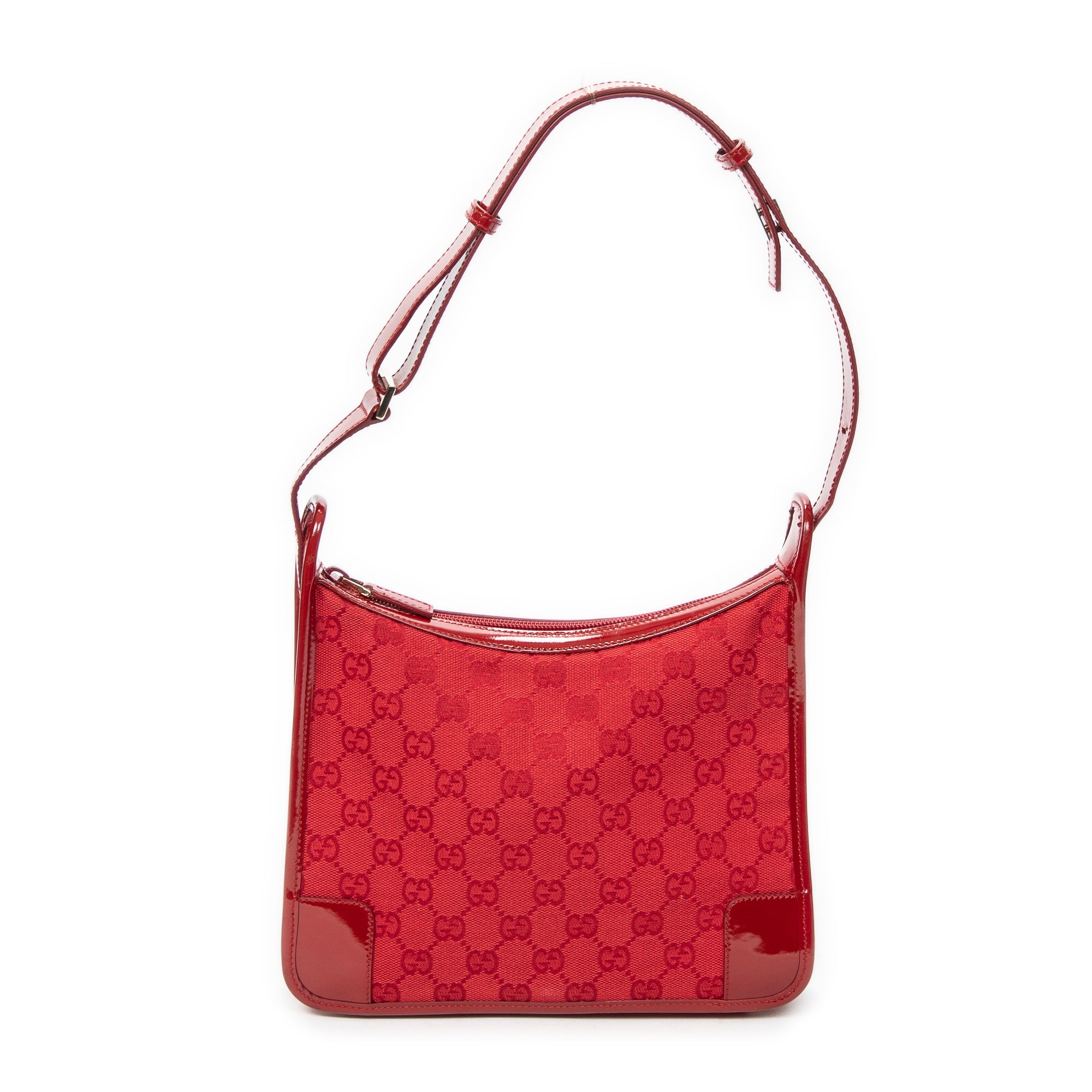 Shoulder Bag Small Zip Hobo Red Monogrammed Canvas