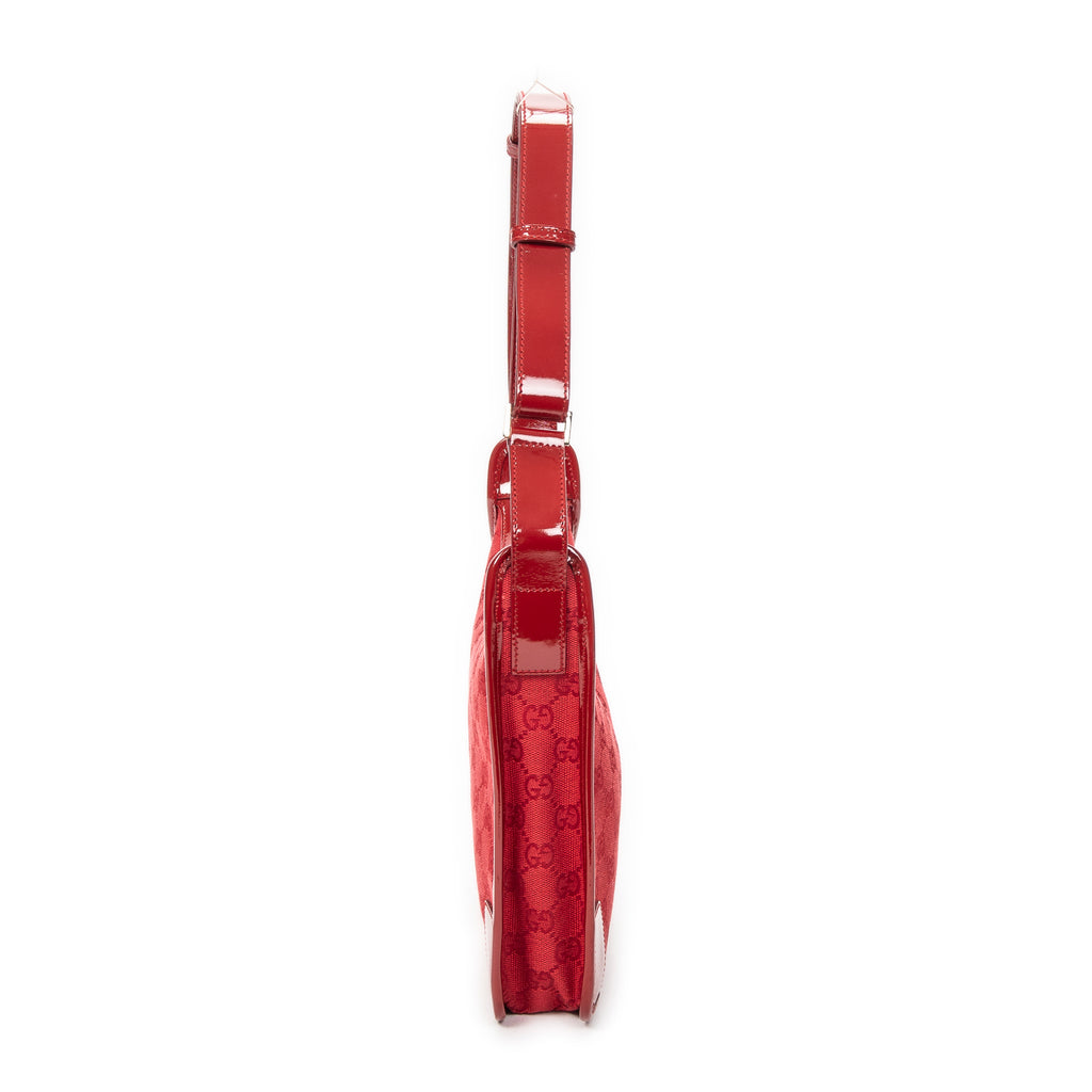 Shoulder Bag Small Zip Hobo Red Monogrammed Canvas