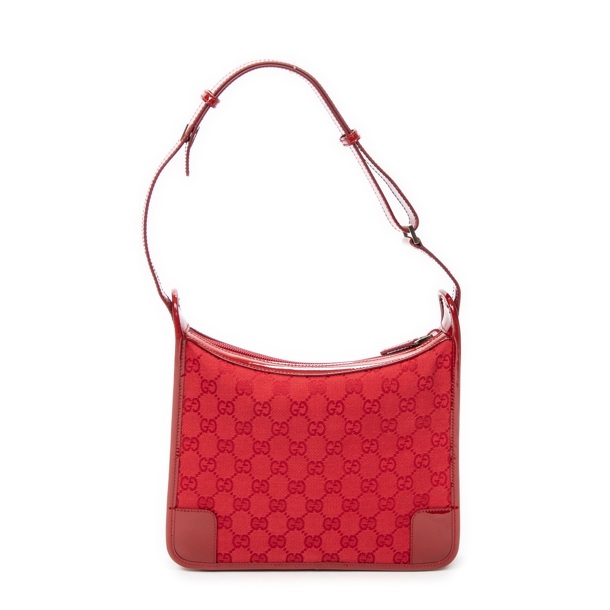 Shoulder Bag Small Zip Hobo Red Monogrammed Canvas
