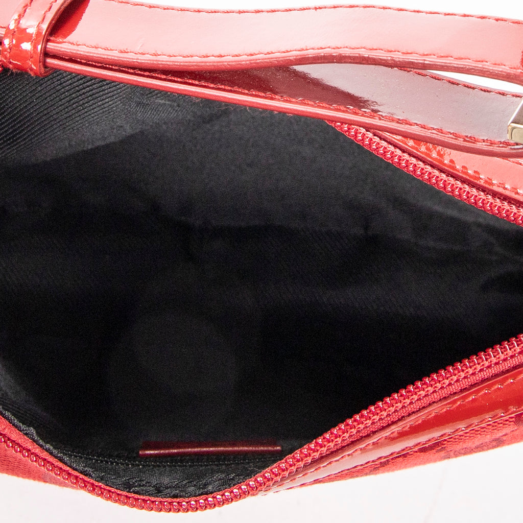 Shoulder Bag Small Zip Hobo Red Monogrammed Canvas