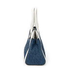 Shoulder Bag Pushlock Top Handle Blue Denim Matelasse Denim Canvas