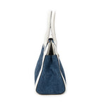 Shoulder Bag Pushlock Top Handle Blue Denim Matelasse Denim Canvas