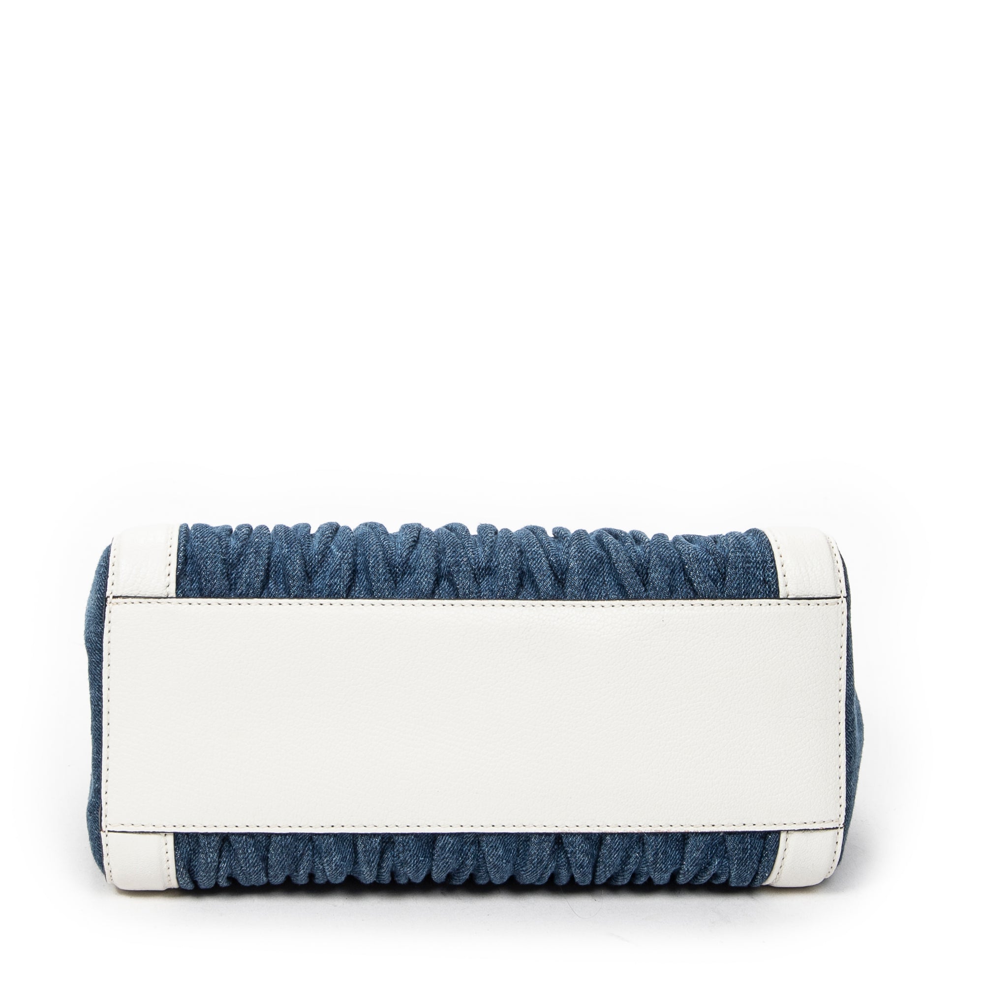 Shoulder Bag Pushlock Top Handle Blue Denim Matelasse Denim Canvas