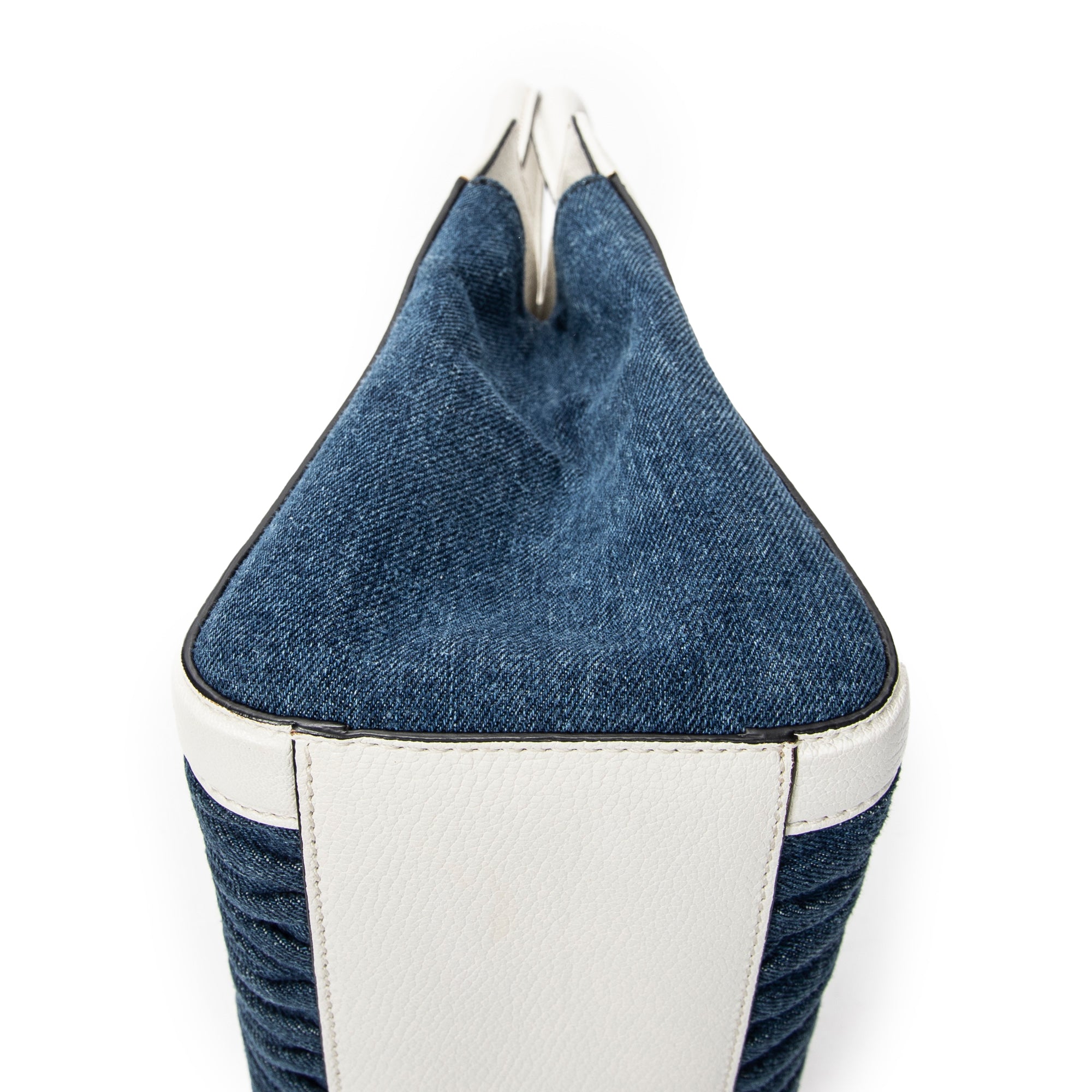 Shoulder Bag Pushlock Top Handle Blue Denim Matelasse Denim Canvas