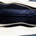 Shoulder Bag Pushlock Top Handle Blue Denim Matelasse Denim Canvas