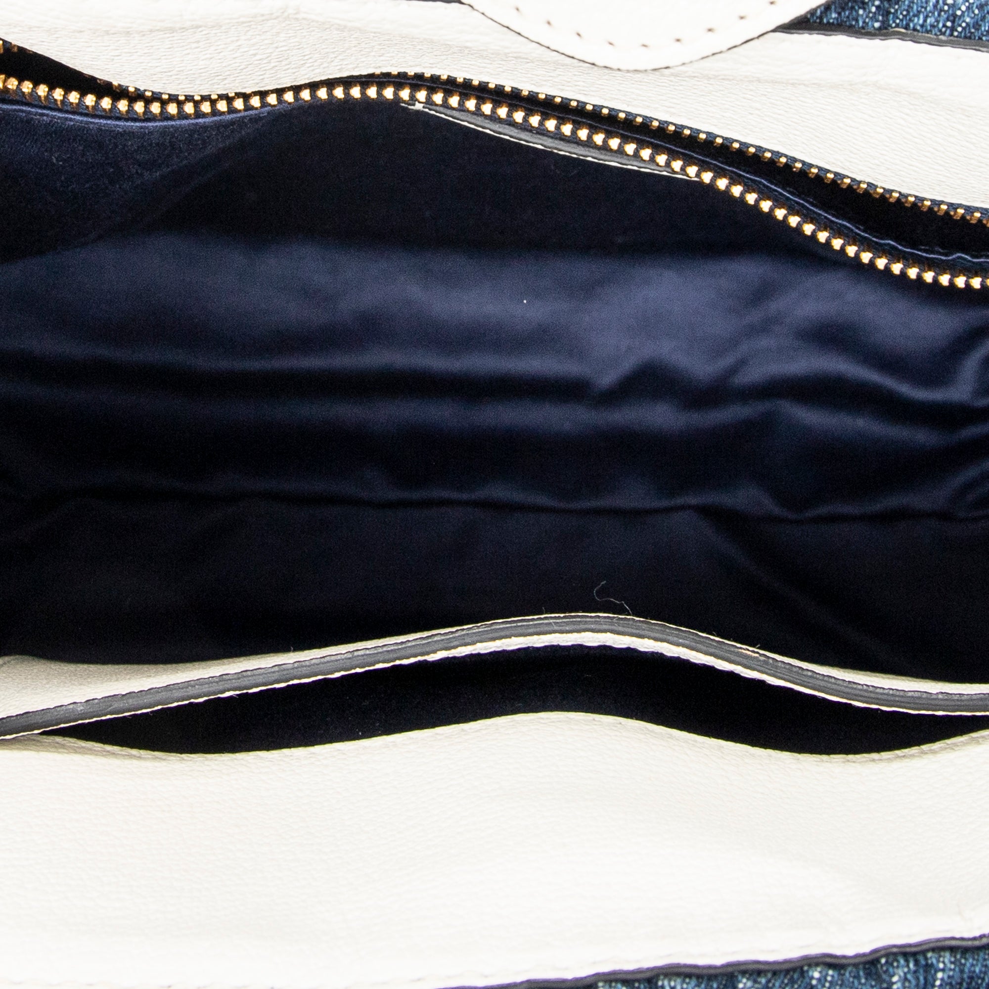 Shoulder Bag Pushlock Top Handle Blue Denim Matelasse Denim Canvas