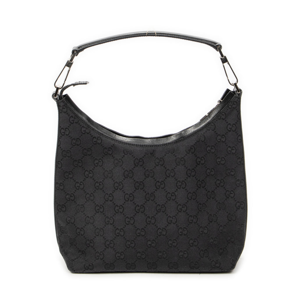 Shoulder Bag Small Zip Hobo Black Monogrammed Canvas