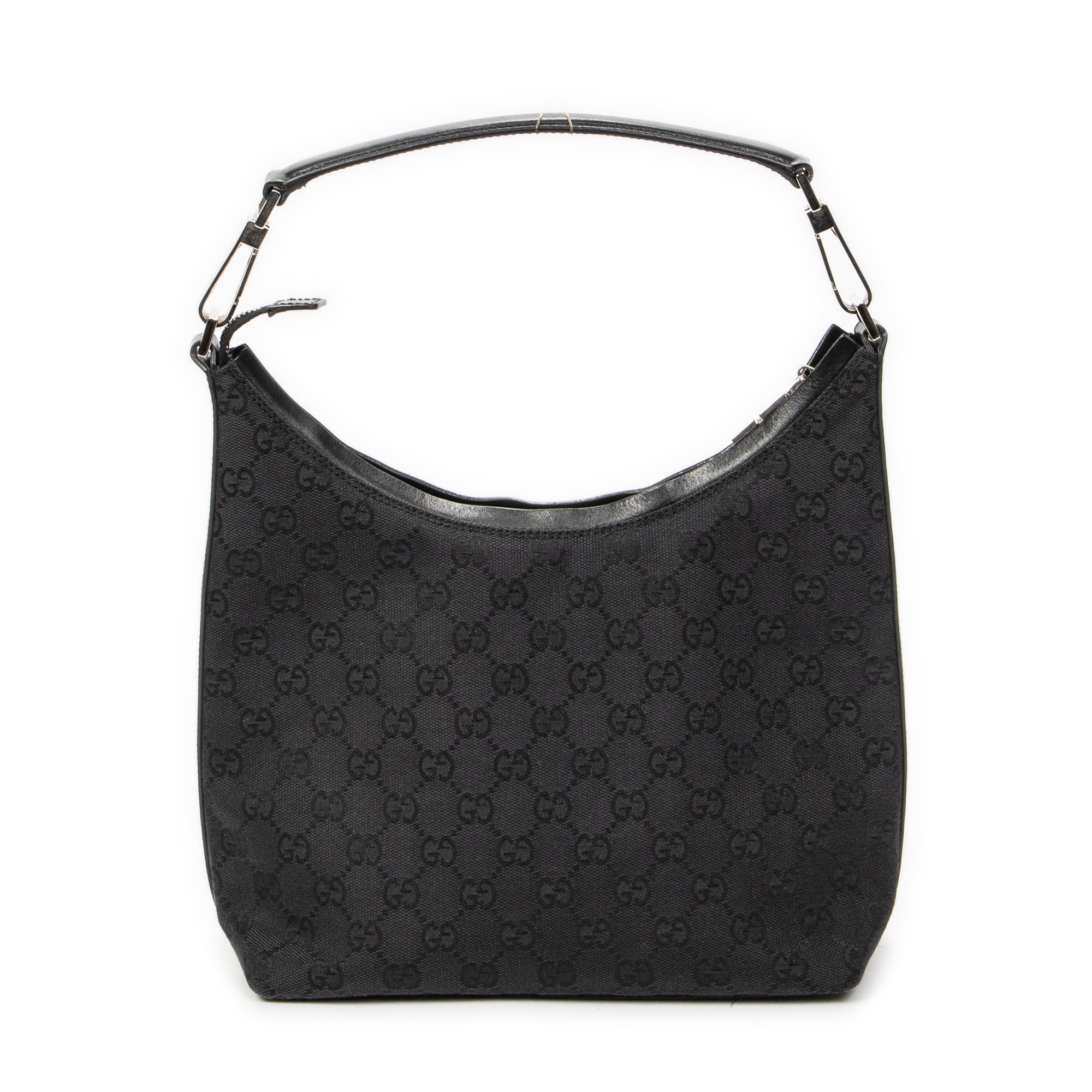 Shoulder Bag Small Zip Hobo Black Monogrammed Canvas