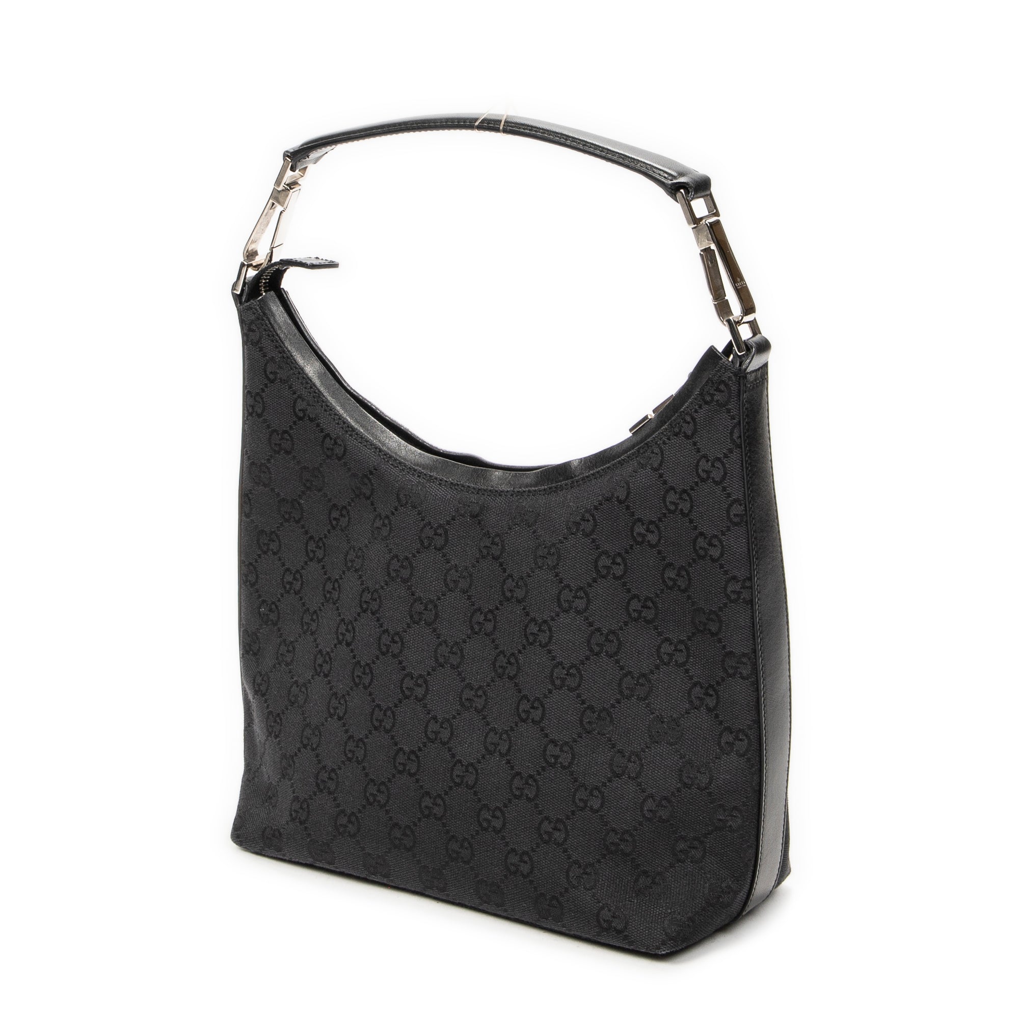 Shoulder Bag Small Zip Hobo Black Monogrammed Canvas