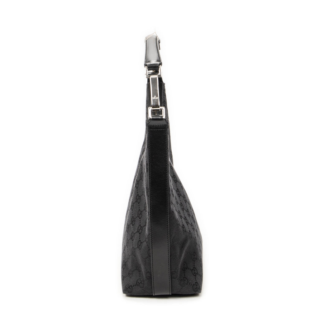 Shoulder Bag Small Zip Hobo Black Monogrammed Canvas