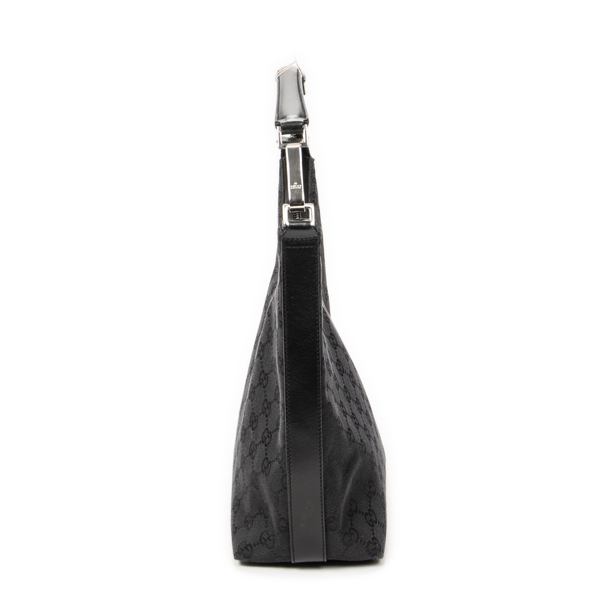 Shoulder Bag Small Zip Hobo Black Monogrammed Canvas