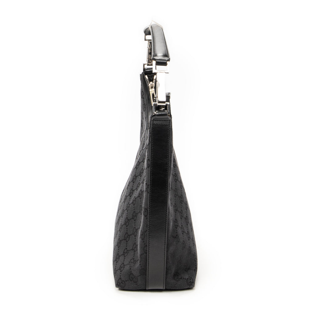 Shoulder Bag Small Zip Hobo Black Monogrammed Canvas