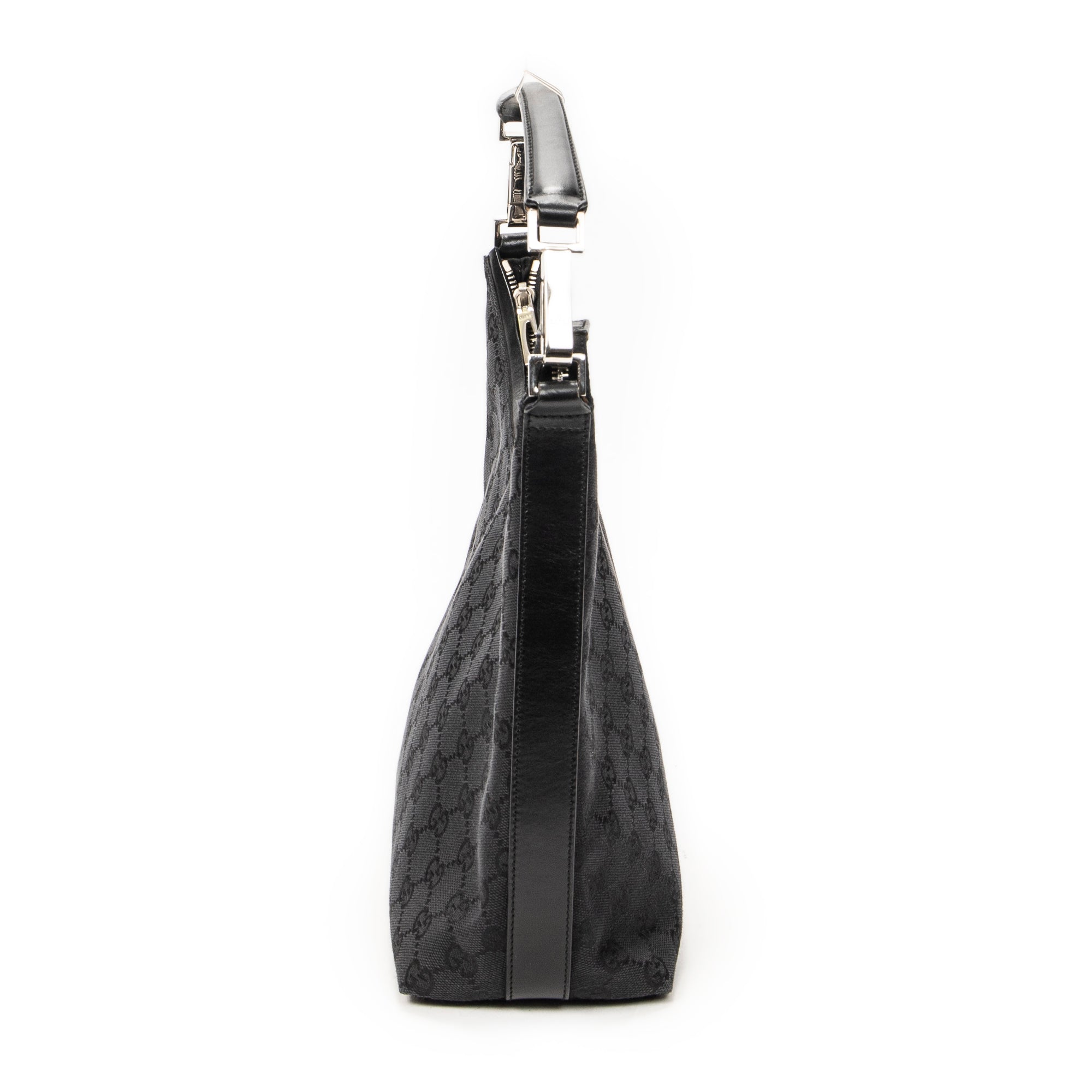 Shoulder Bag Small Zip Hobo Black Monogrammed Canvas