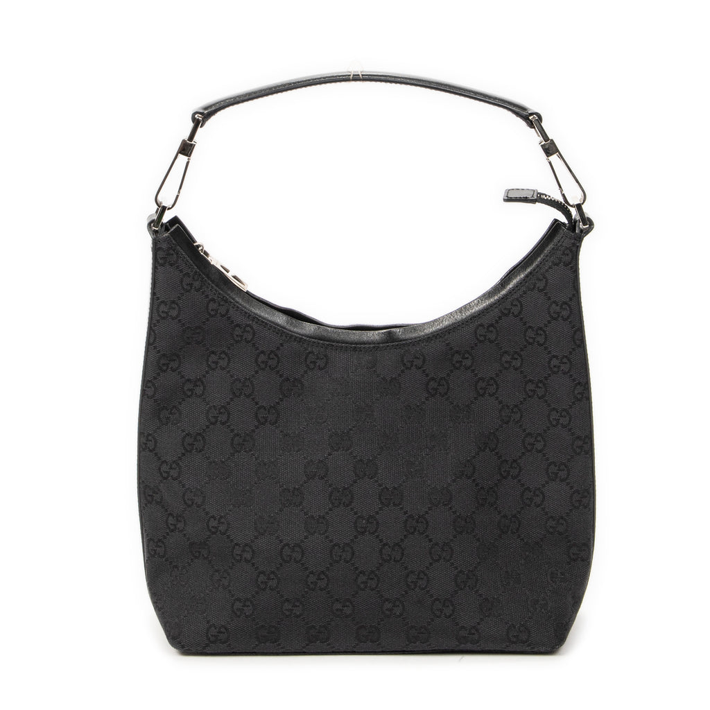 Shoulder Bag Small Zip Hobo Black Monogrammed Canvas