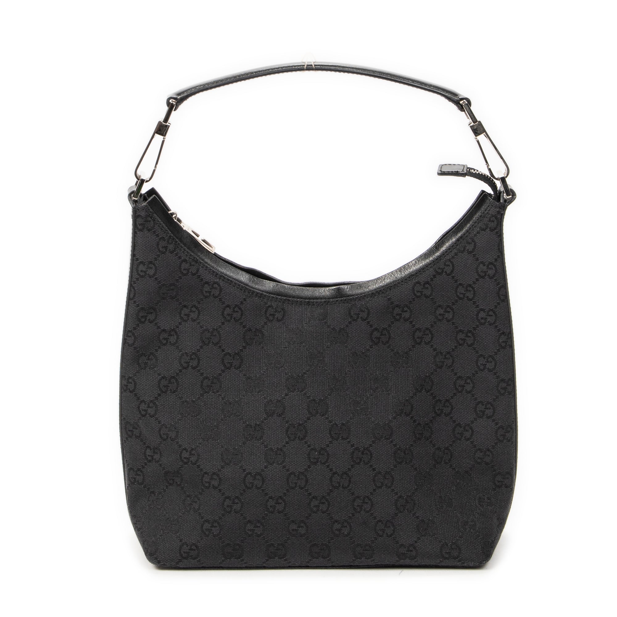 Shoulder Bag Small Zip Hobo Black Monogrammed Canvas