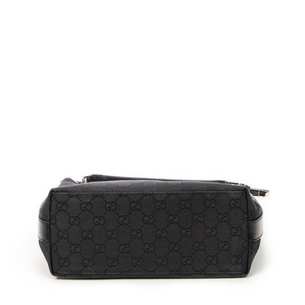 Shoulder Bag Small Zip Hobo Black Monogrammed Canvas