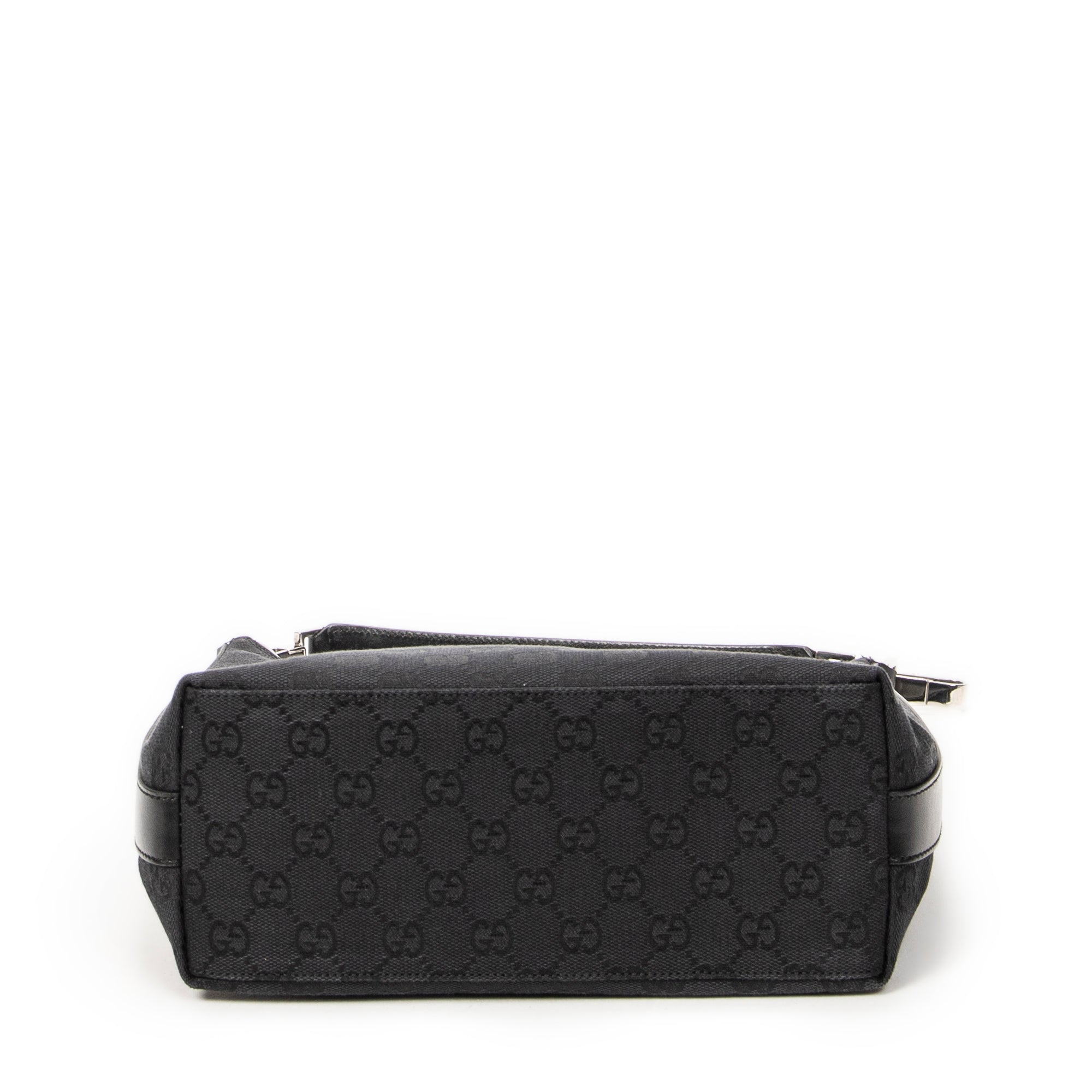 Shoulder Bag Small Zip Hobo Black Monogrammed Canvas