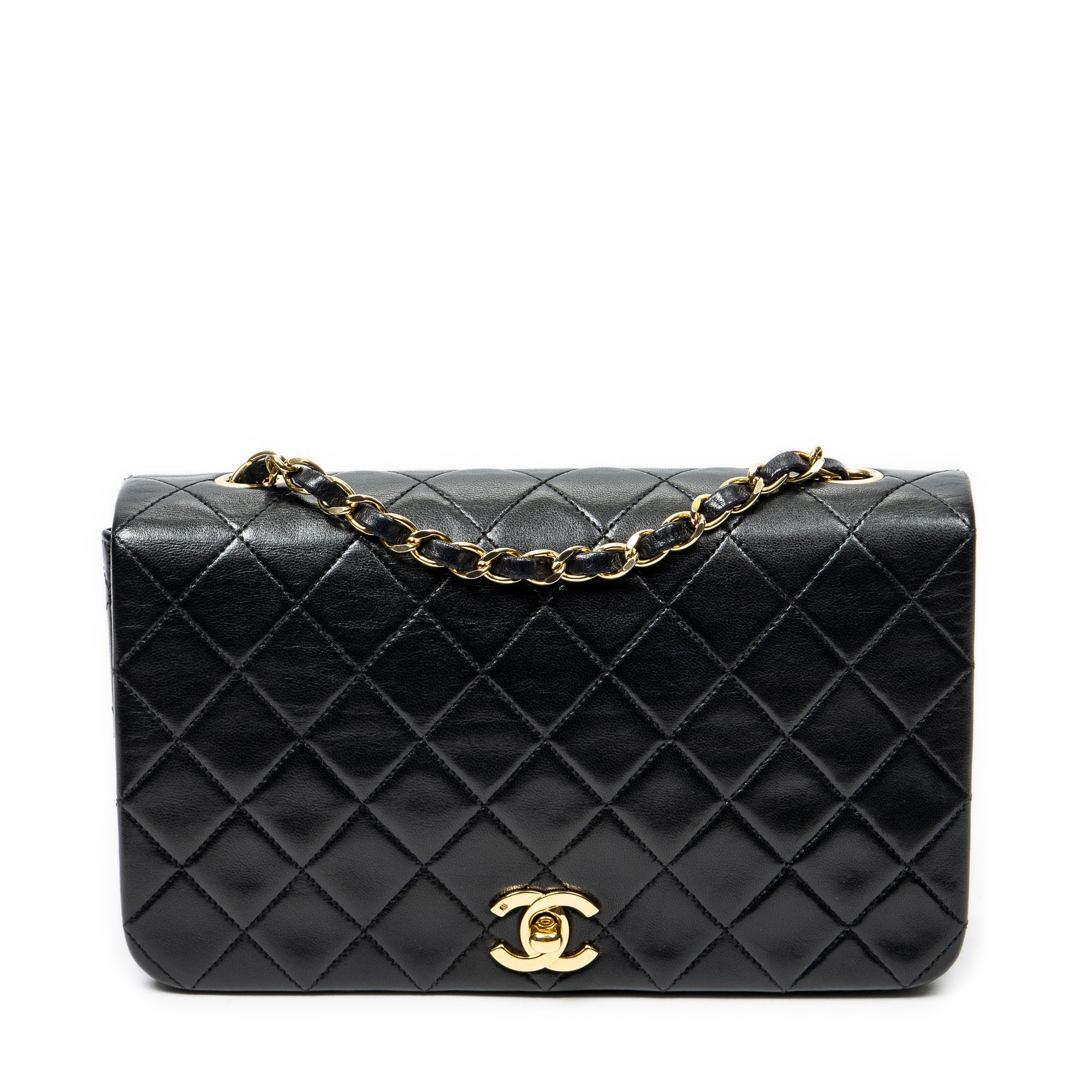 Shoulder Bag Mademoiselle Full Flap Black Quilted Lambskin Leather