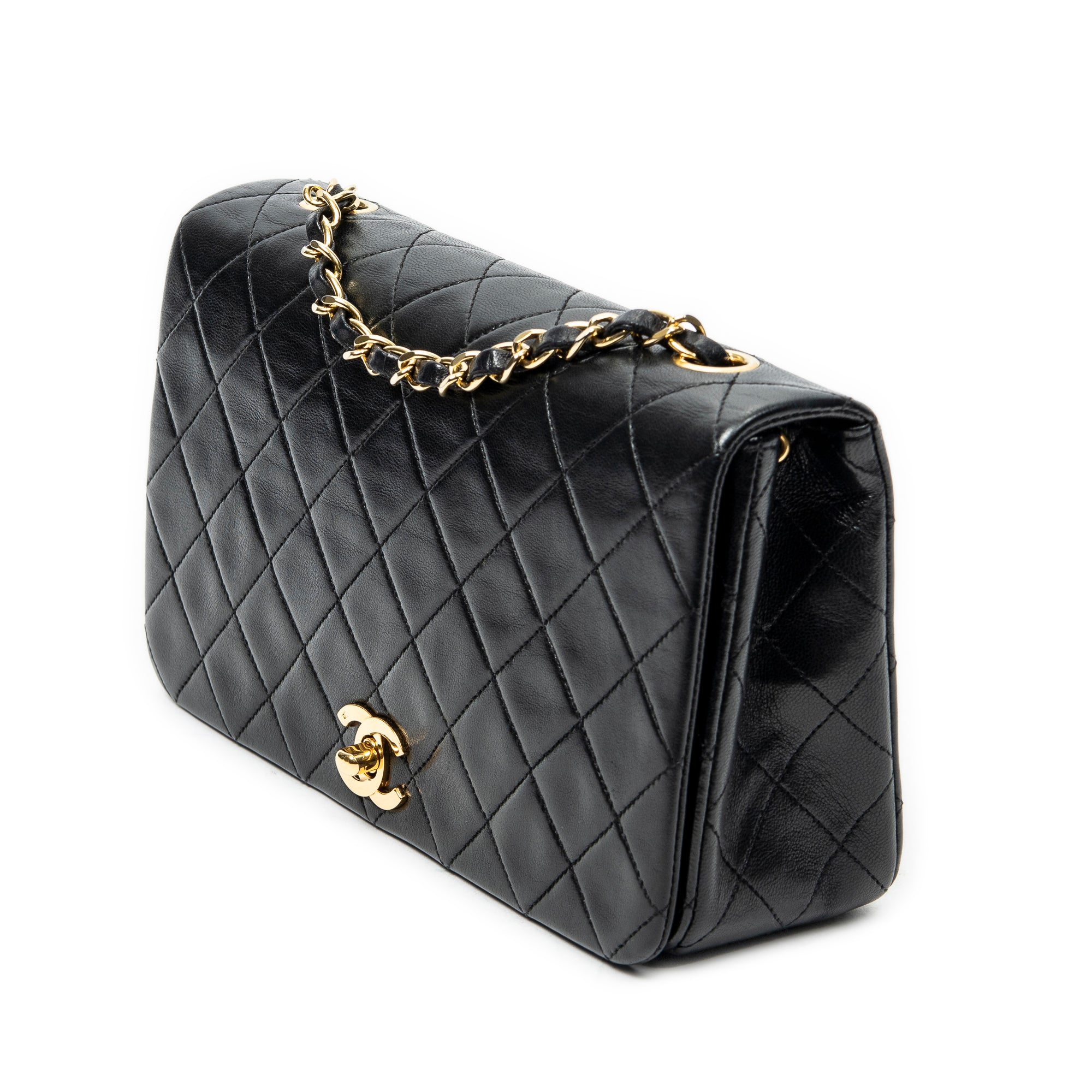 Shoulder Bag Mademoiselle Full Flap Black Quilted Lambskin Leather