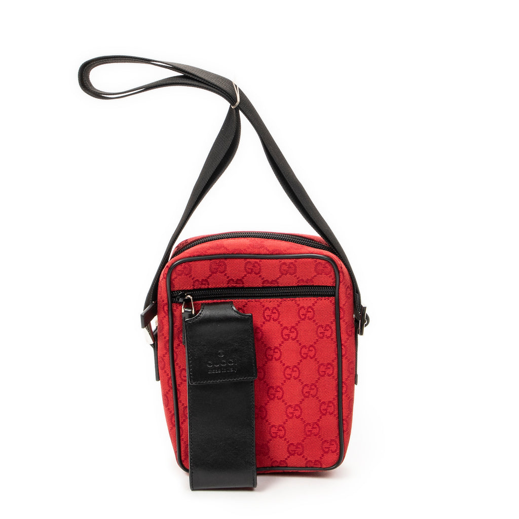 Shoulder Bag Square Pochette Crossbody Red Monogrammed Canvas