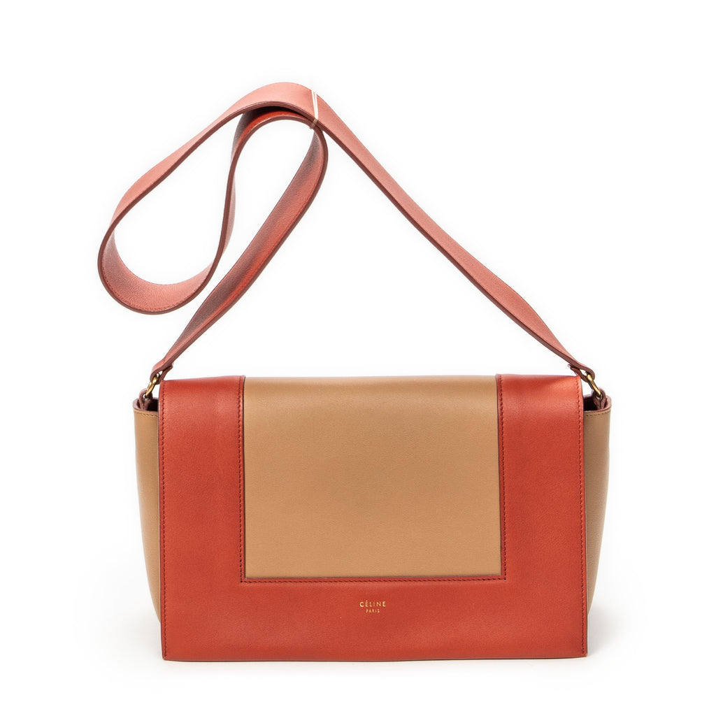 Bolso de Hombro Mediano con Marco Cruzado de Piel de Becerro Naranja