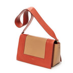 Bolso de Hombro Mediano con Marco Cruzado de Piel de Becerro Naranja