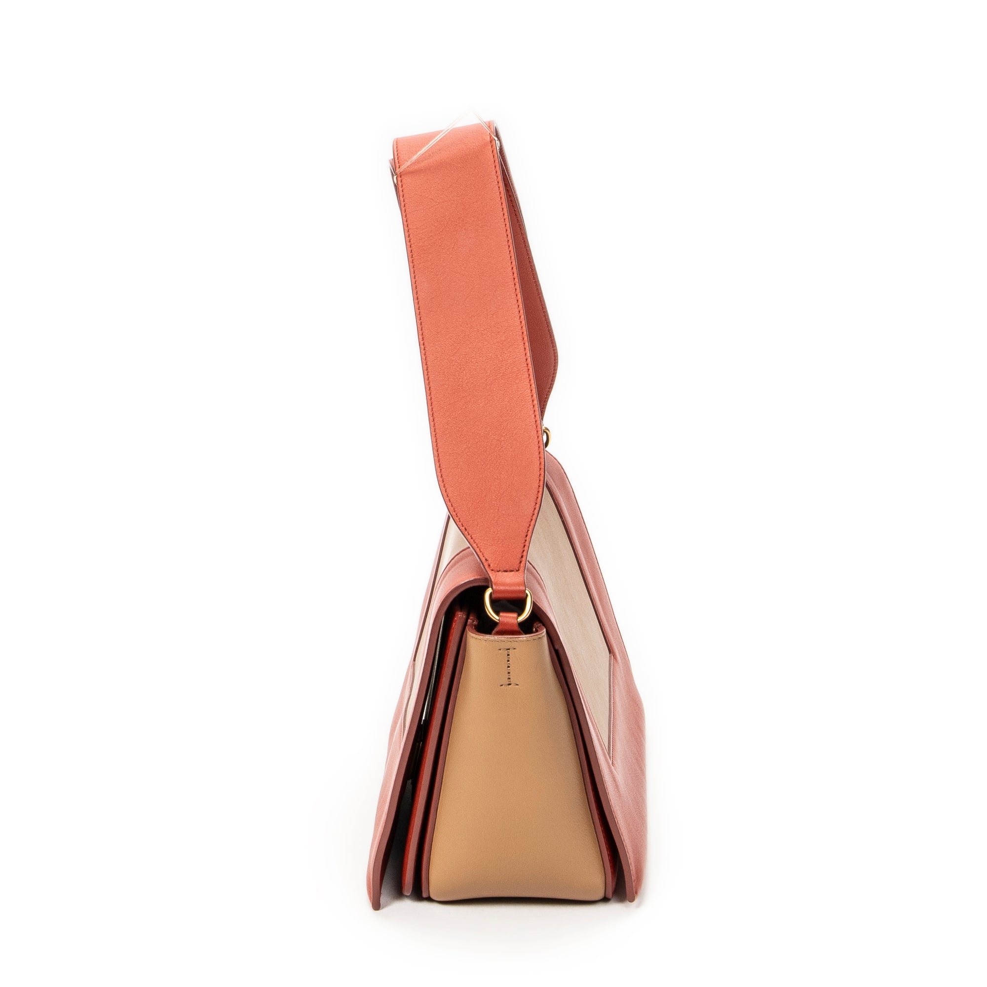 Bolso de Hombro Mediano con Marco Cruzado de Piel de Becerro Naranja
