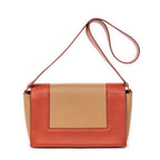 Bolso de Hombro Mediano con Marco Cruzado de Piel de Becerro Naranja