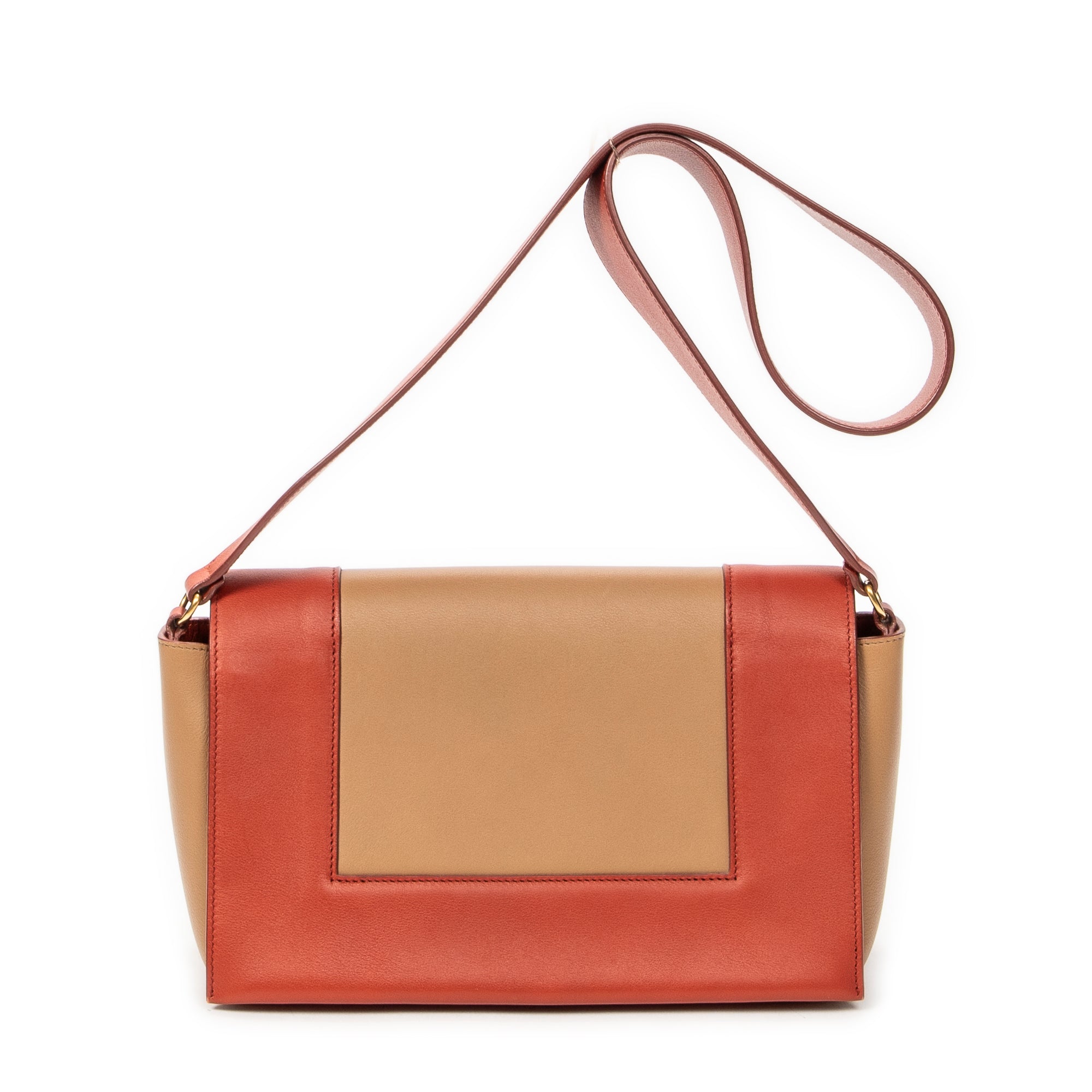 Bolso de Hombro Mediano con Marco Cruzado de Piel de Becerro Naranja