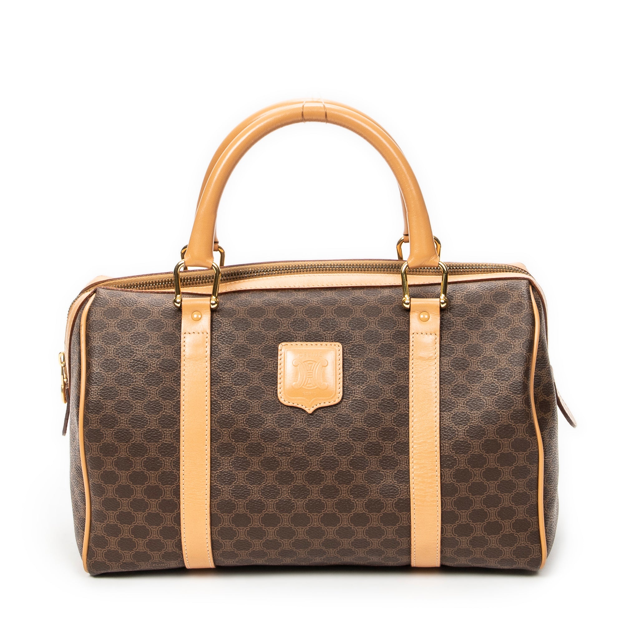 Handbag Small Boston Brown Macadam Coated Canvas