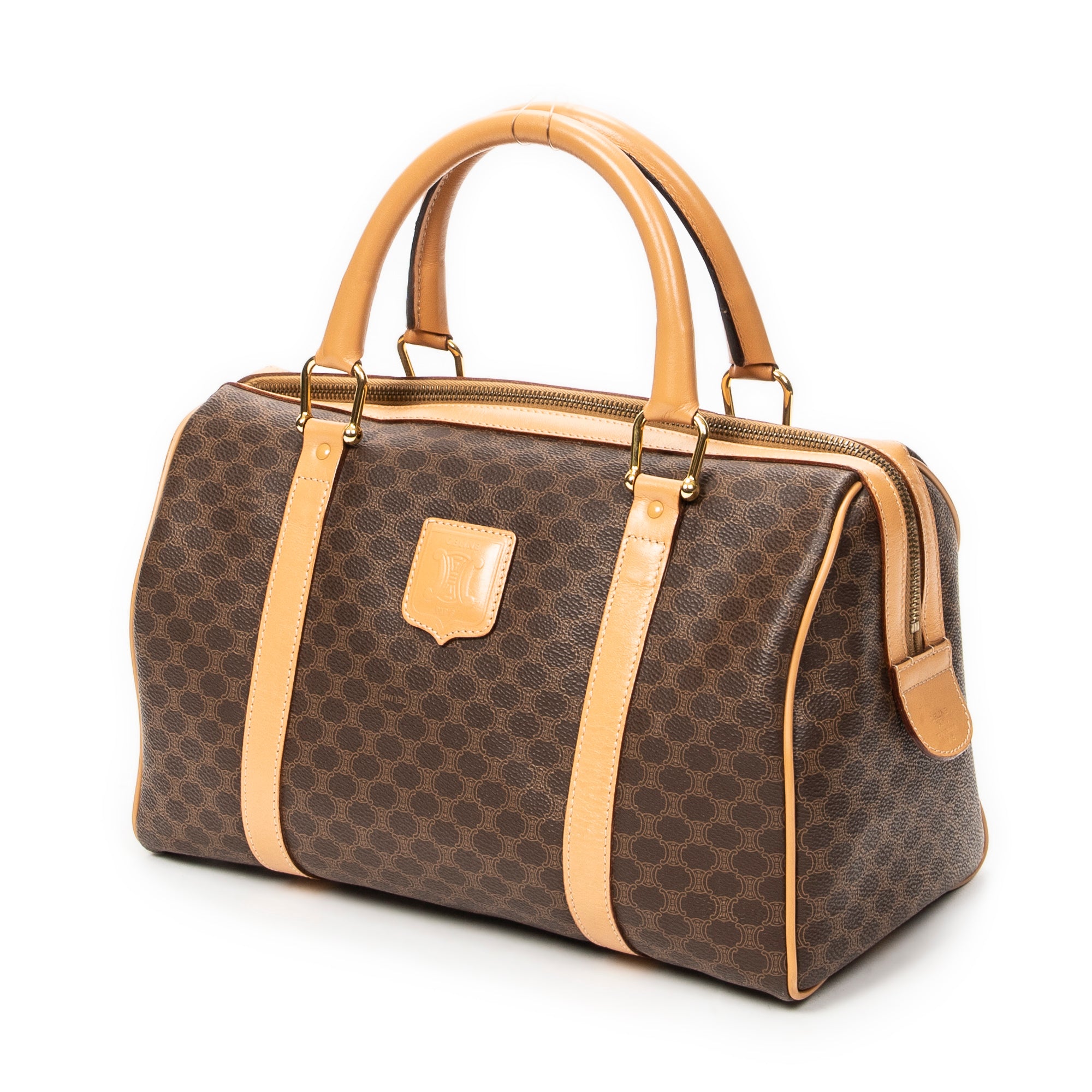 Handbag Small Boston Brown Macadam Coated Canvas