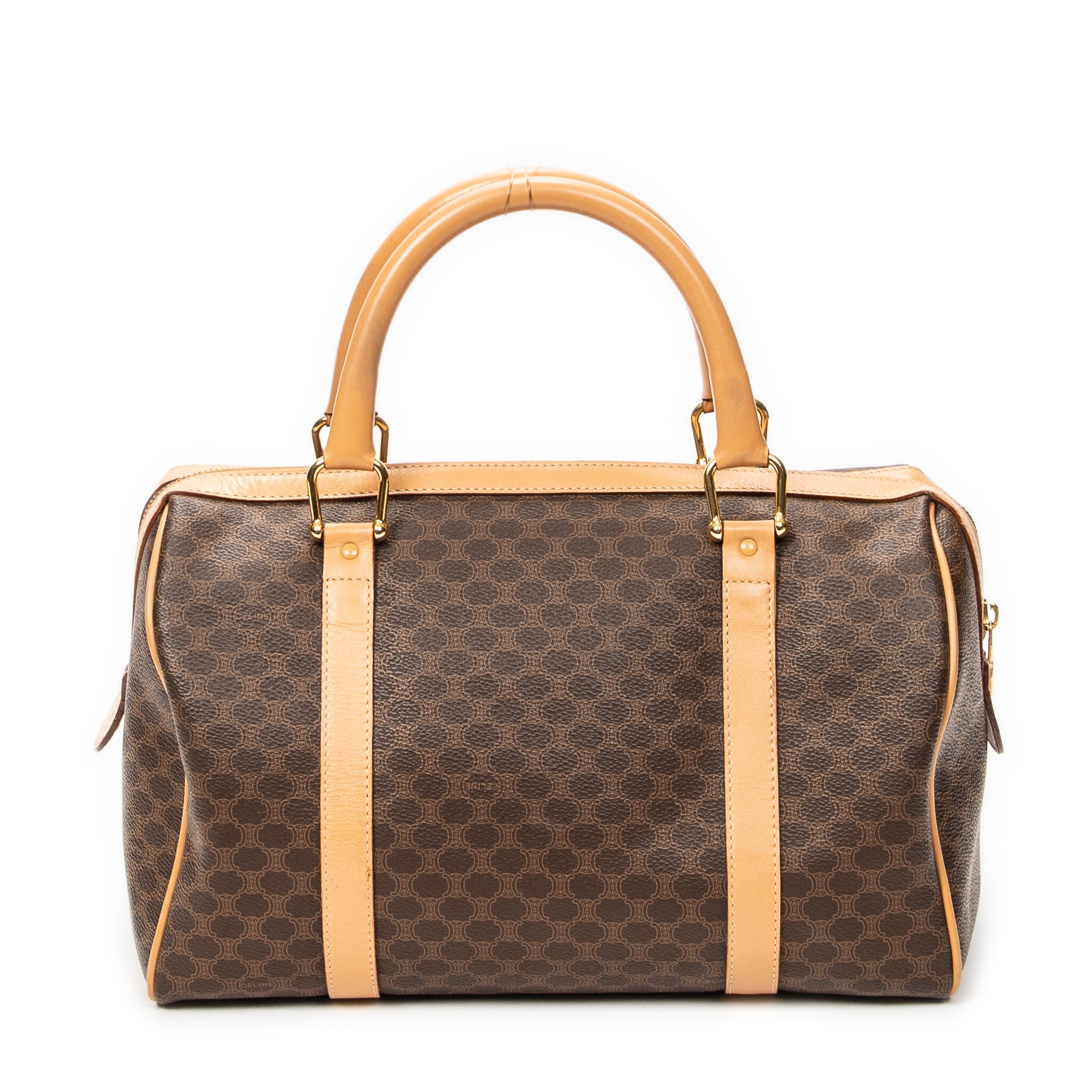 Handbag Small Boston Brown Macadam Coated Canvas