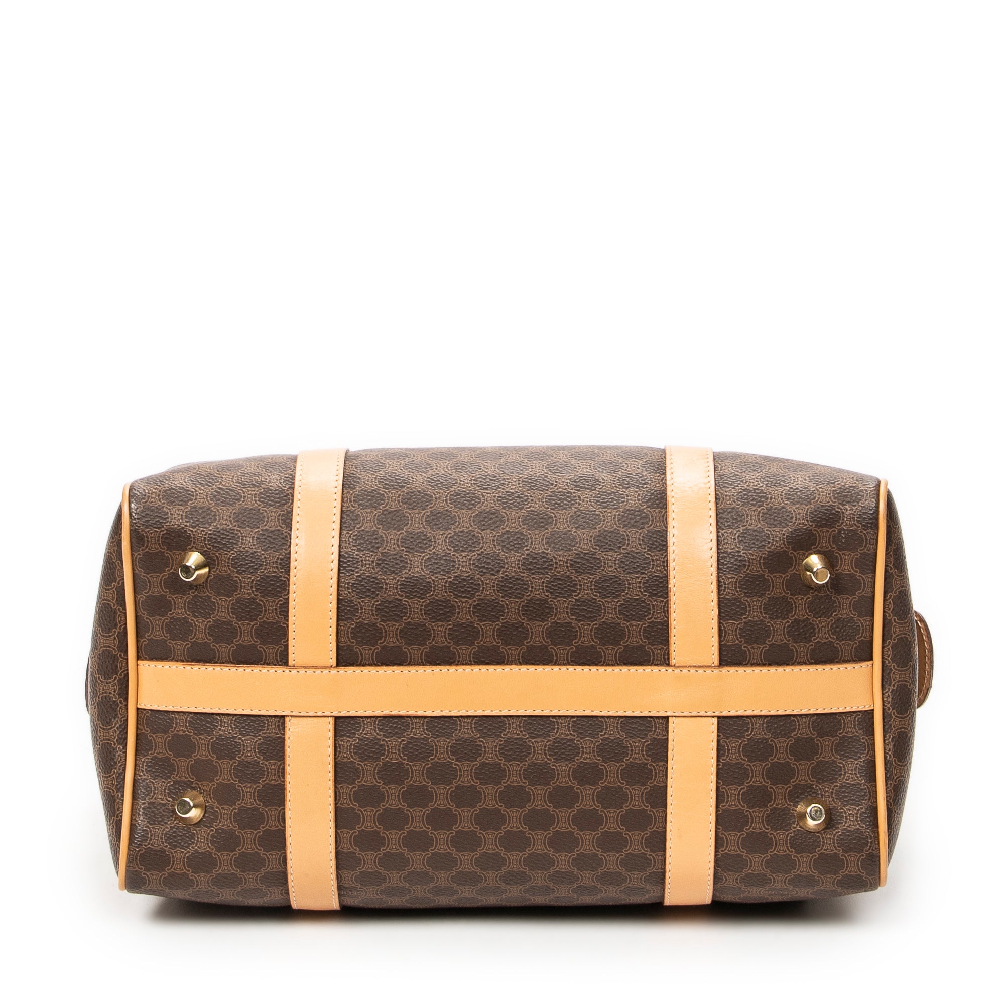 Handbag Small Boston Brown Macadam Coated Canvas