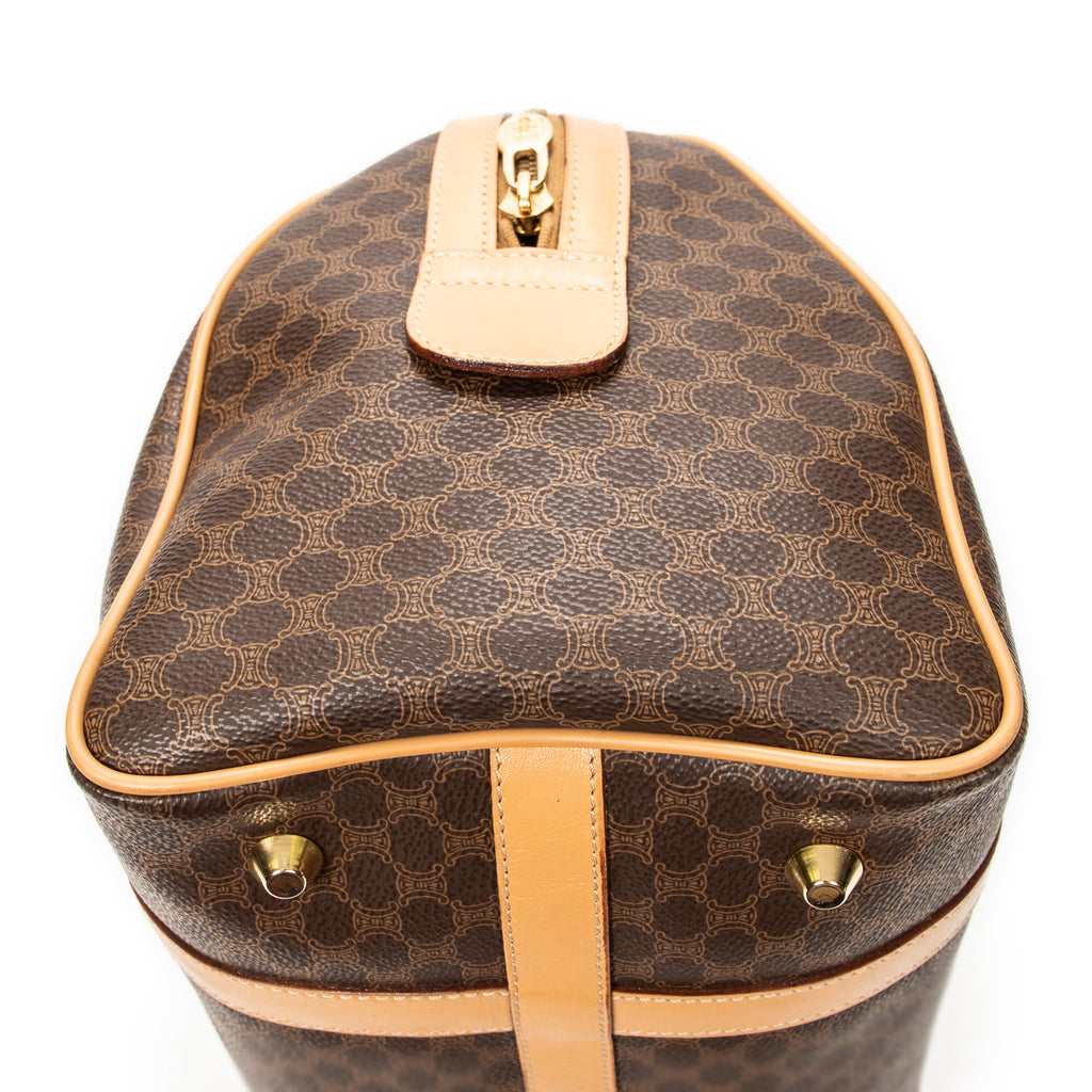 Handbag Small Boston Brown Macadam Coated Canvas
