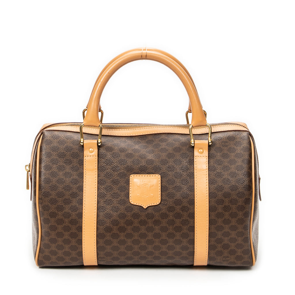 Handbag Small Boston Brown Macadam Coated Canvas