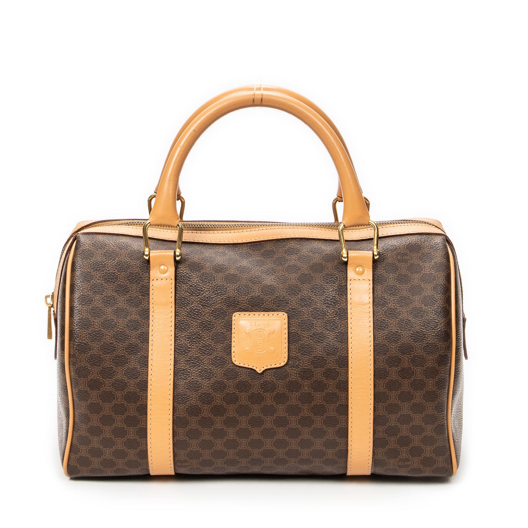 Handbag Small Boston Brown Macadam Coated Canvas