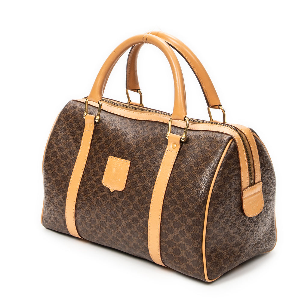 Handbag Small Boston Brown Macadam Coated Canvas