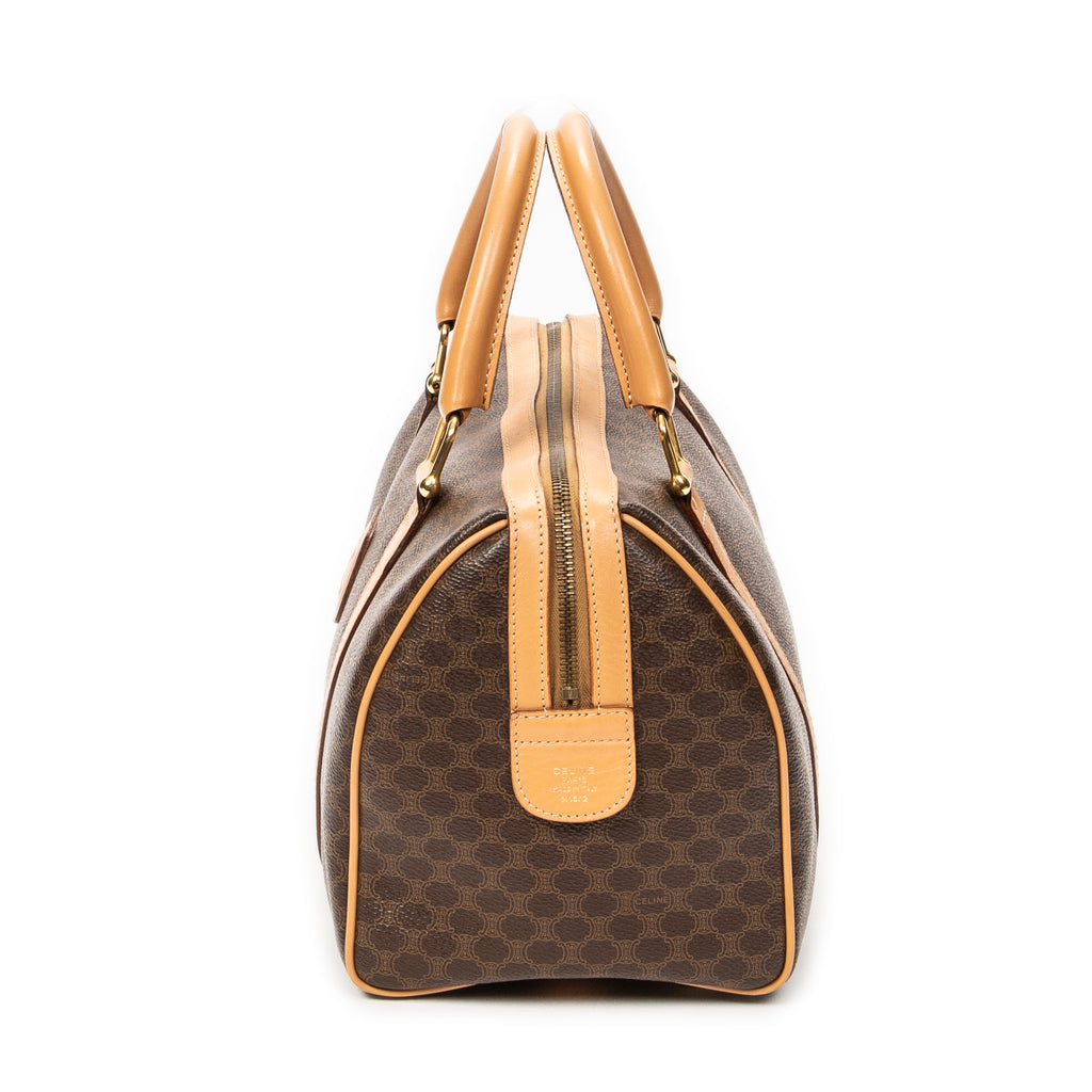 Handbag Small Boston Brown Macadam Coated Canvas