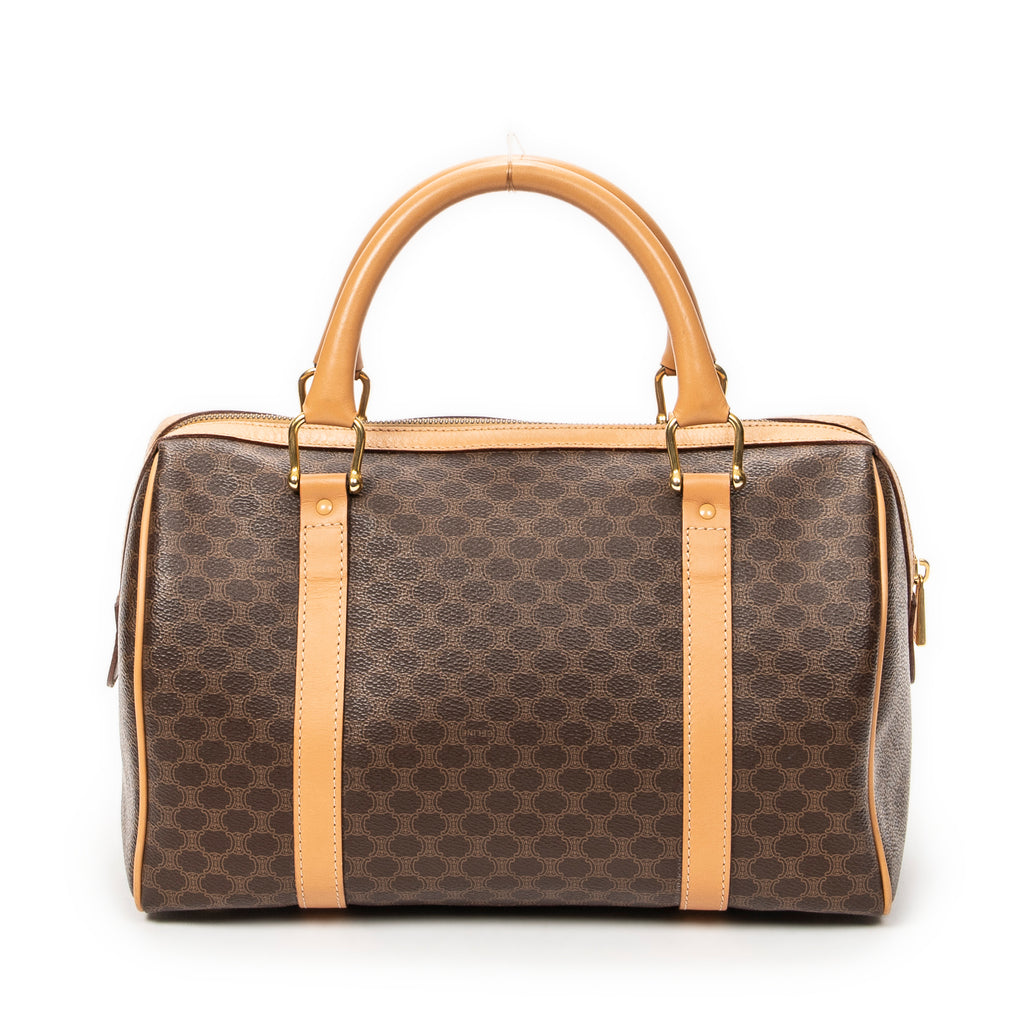 Handbag Small Boston Brown Macadam Coated Canvas