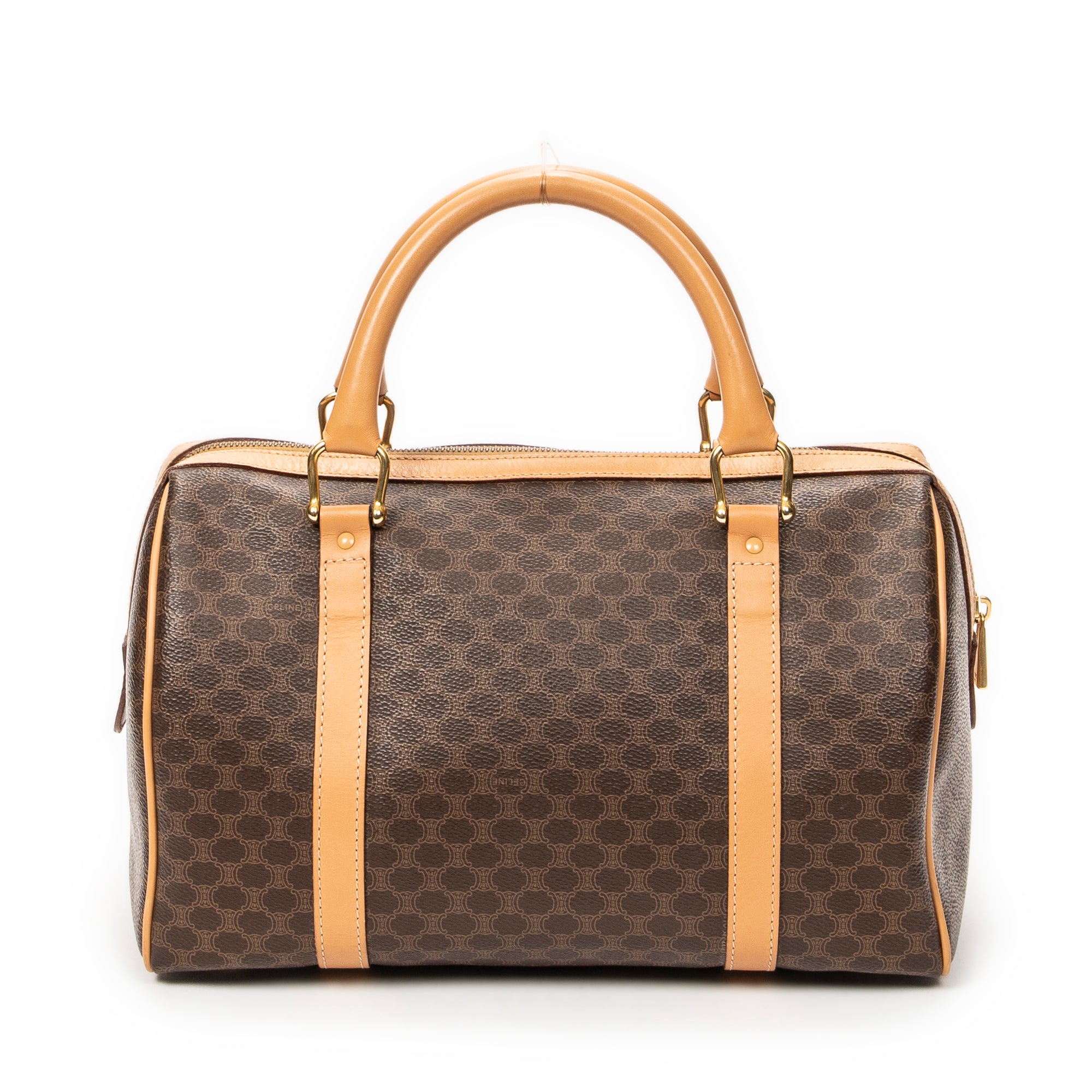 Handbag Small Boston Brown Macadam Coated Canvas