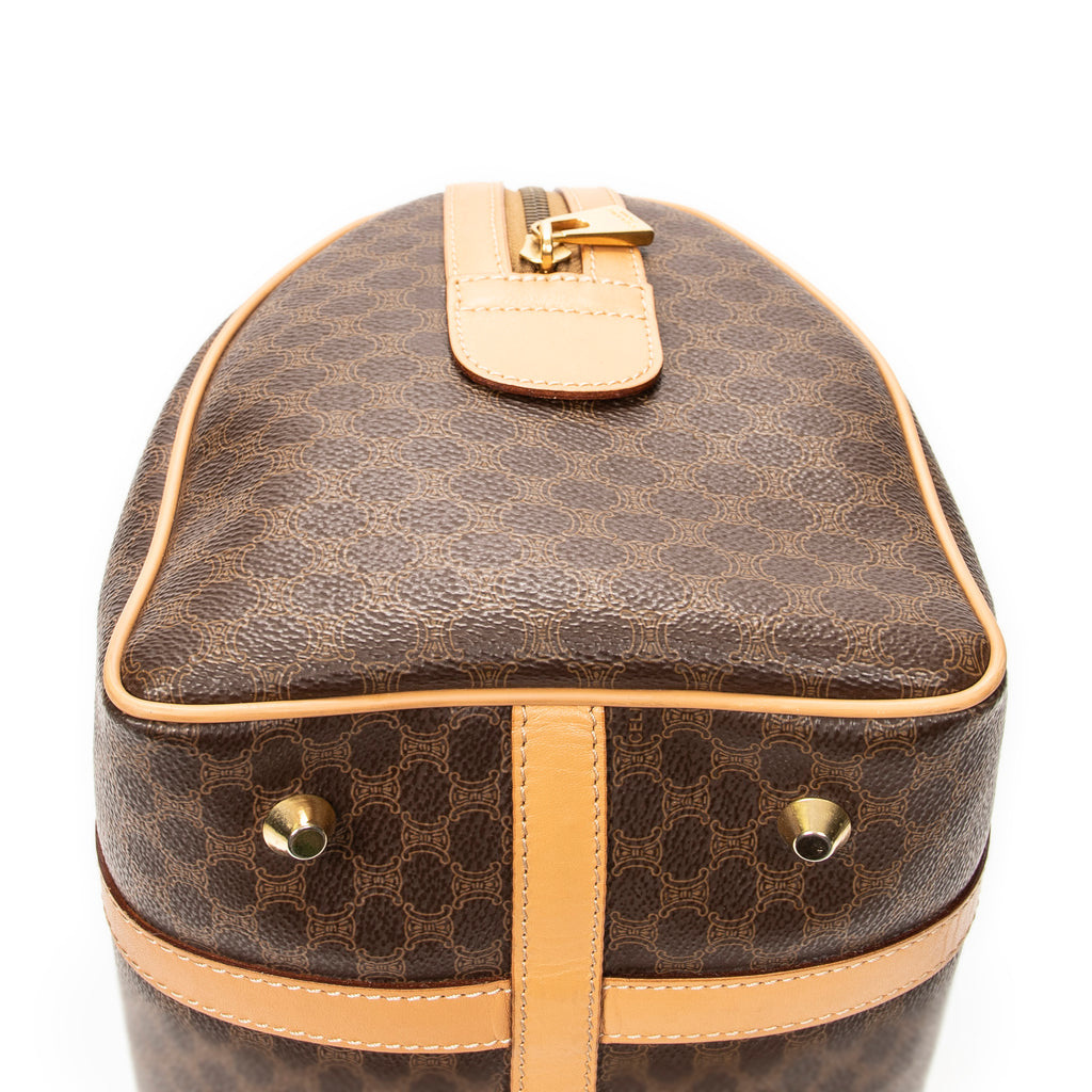 Handbag Small Boston Brown Macadam Coated Canvas