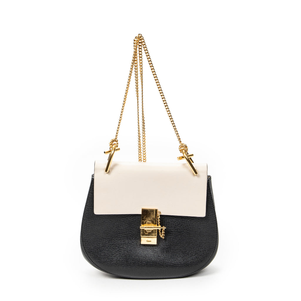 Shoulder Bag Small Bicolor Drew Black Grained Calfskin Leather