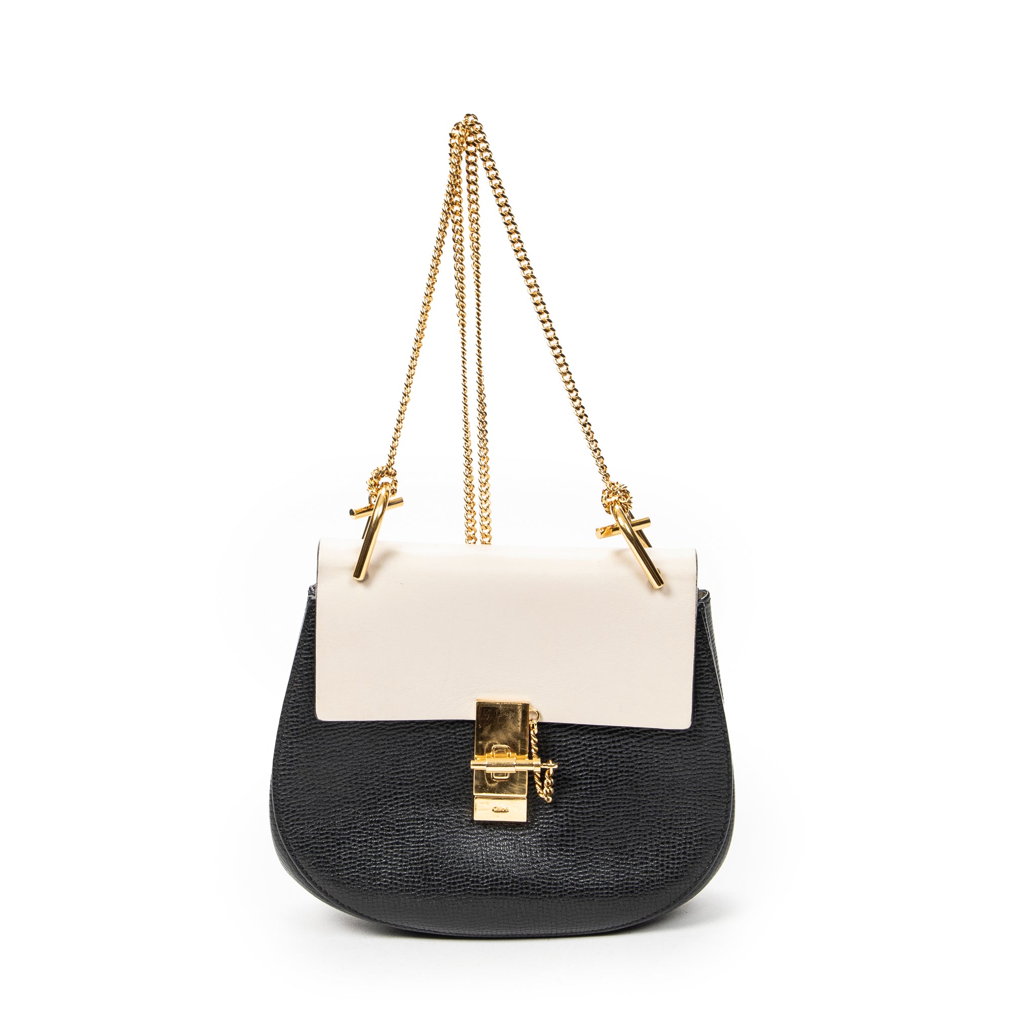 Shoulder Bag Small Bicolor Drew Black Grained Calfskin Leather