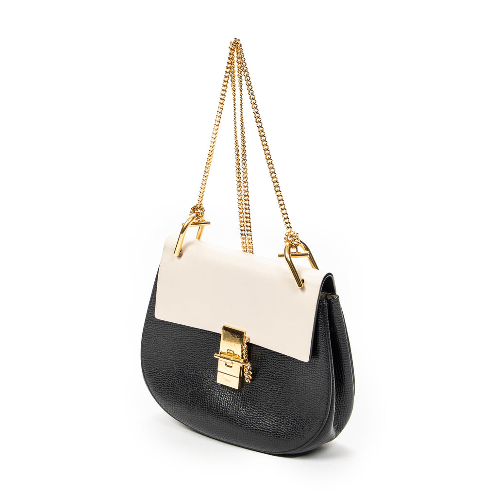 Shoulder Bag Small Bicolor Drew Black Grained Calfskin Leather
